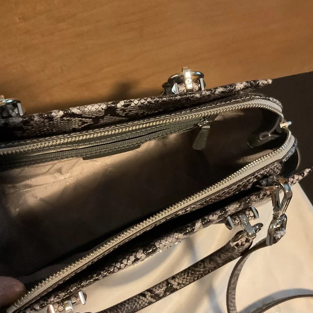 Michael Kors Snake-Print Satchel Handbag - Gray and Black - Picture 3 of 3
